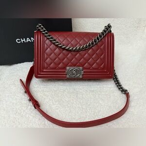 Chanel Dark red Classic Medium LeBoy quilted with rhutenium hardware